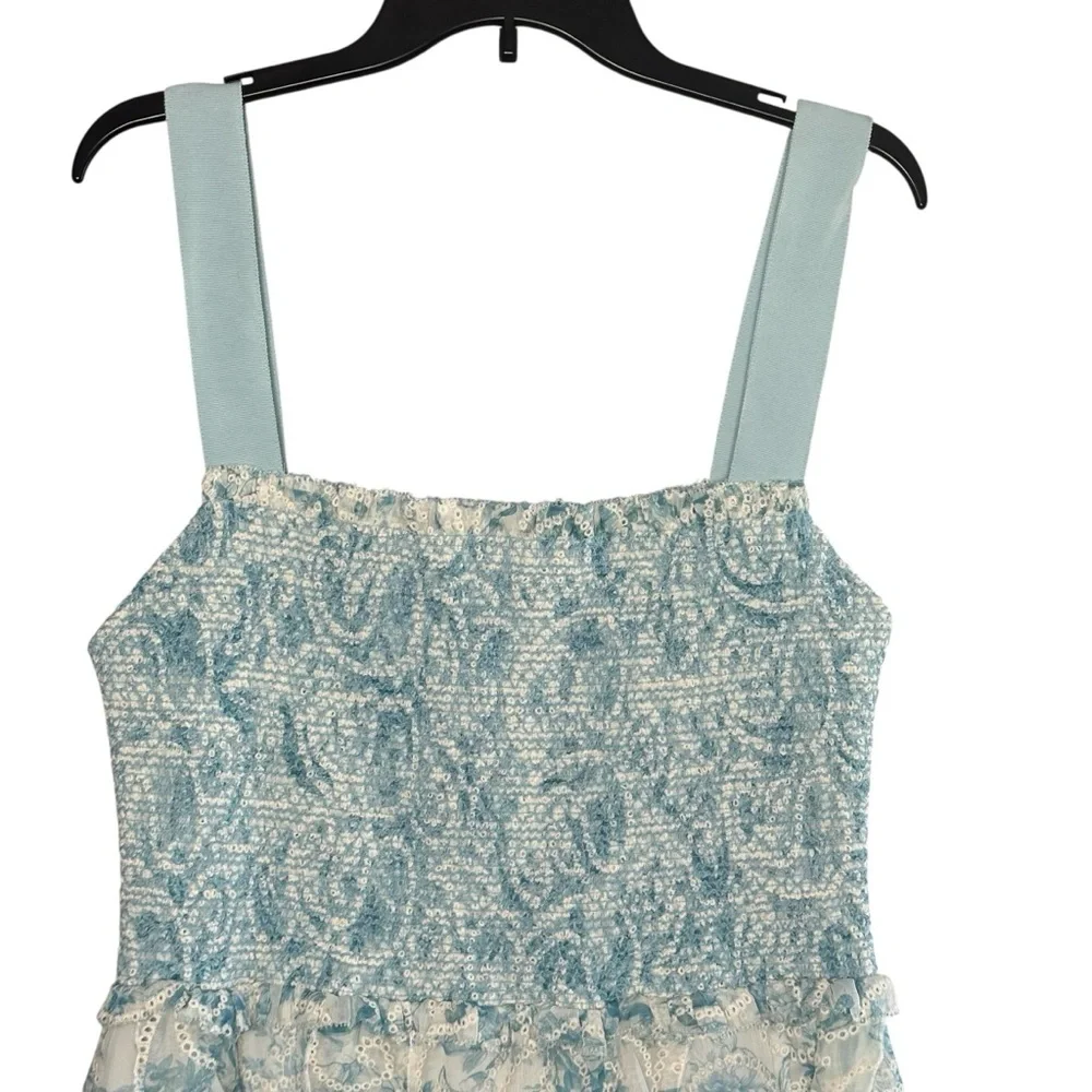 Alice + Olivia Jocelyn Smocked Ruffle Mini Dress. Sz: 14